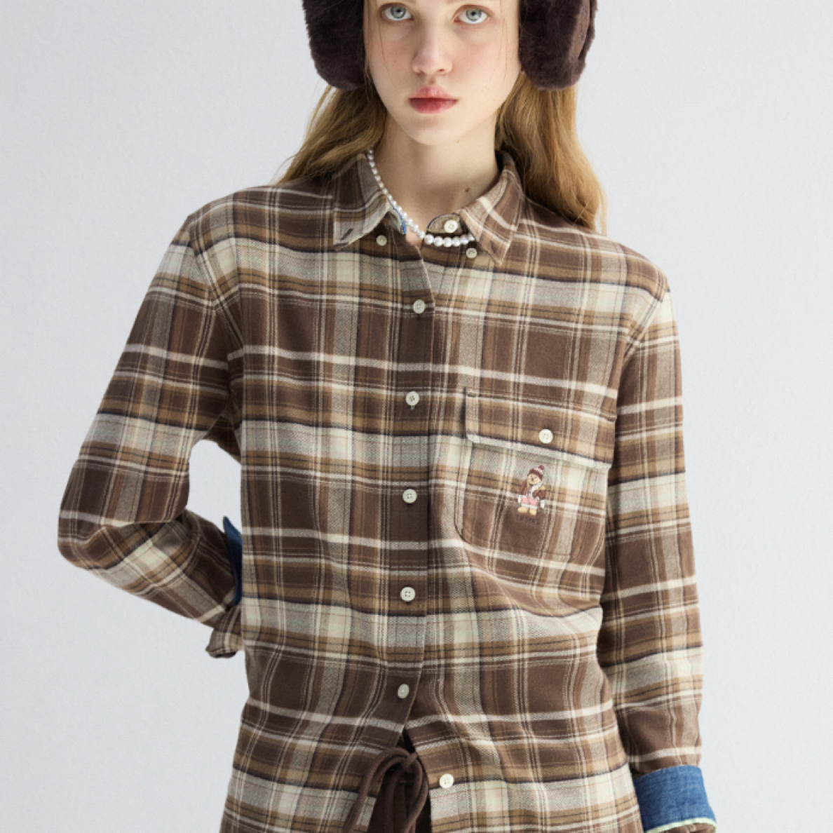 Teenie Weenie小熊格纹衬衫女25年冬季新款TTYC254VC1K