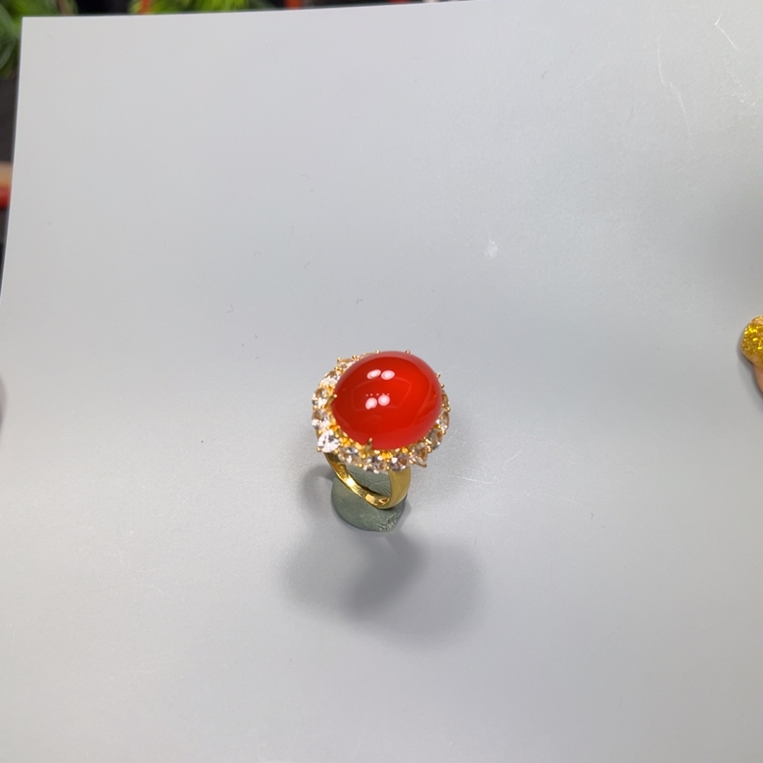 南红玛瑙冰红戒指小庄18K金镶嵌