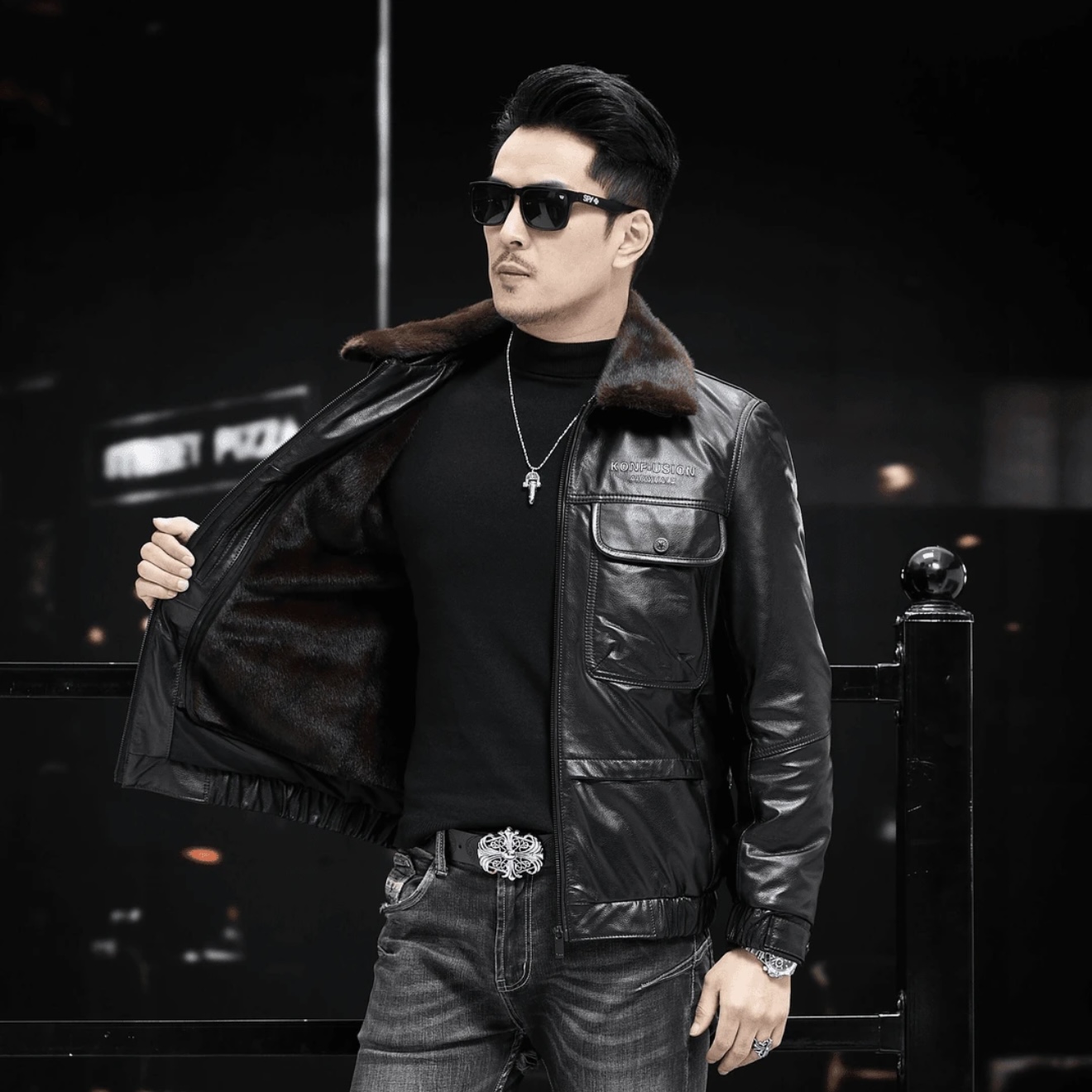 【100%真-头层小牛皮】标准版 男真皮皮衣翻领可拆卸内胆加厚外套