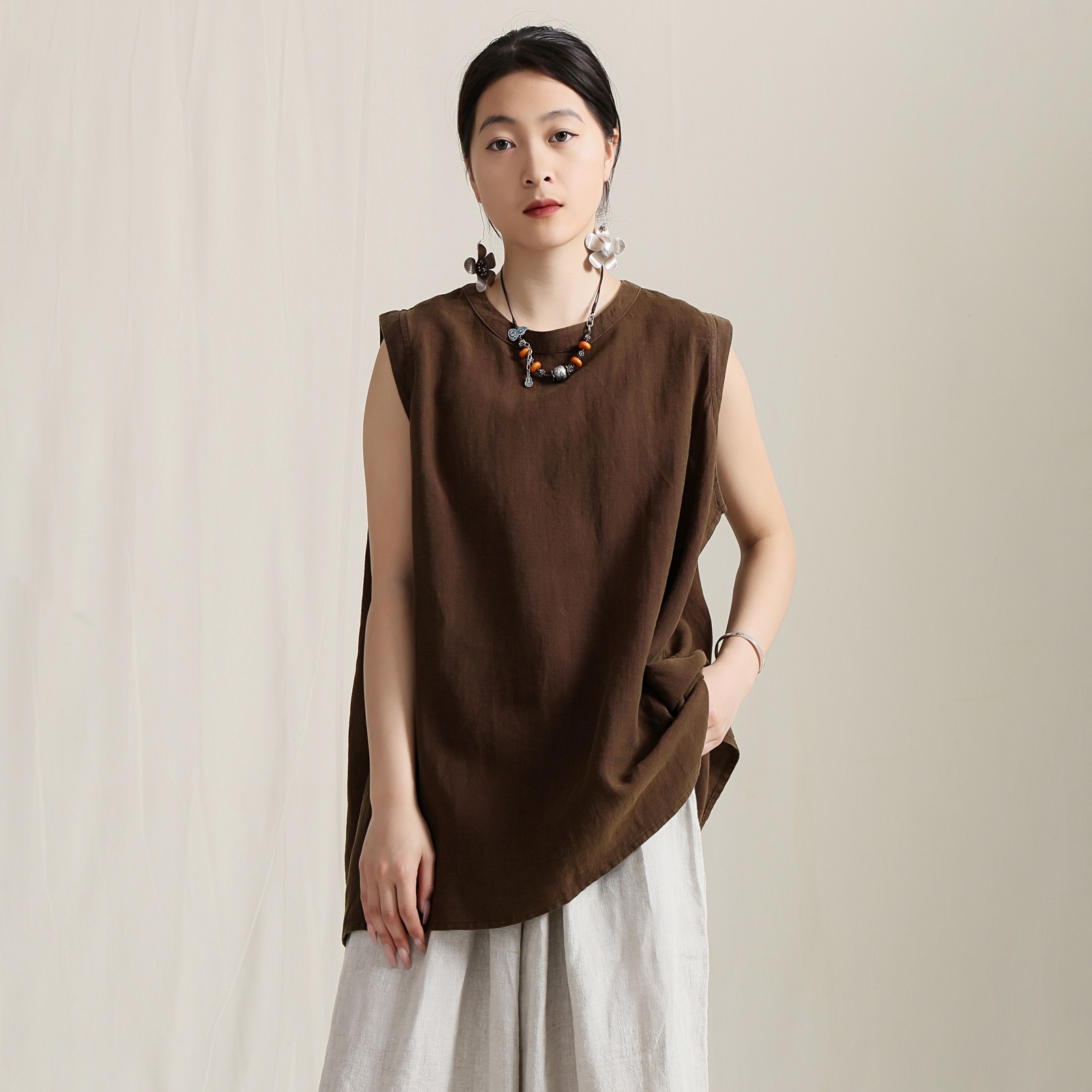 【以之】设计师原创100汉麻高级感麻料柔软舒适软糯无袖背心上衣
