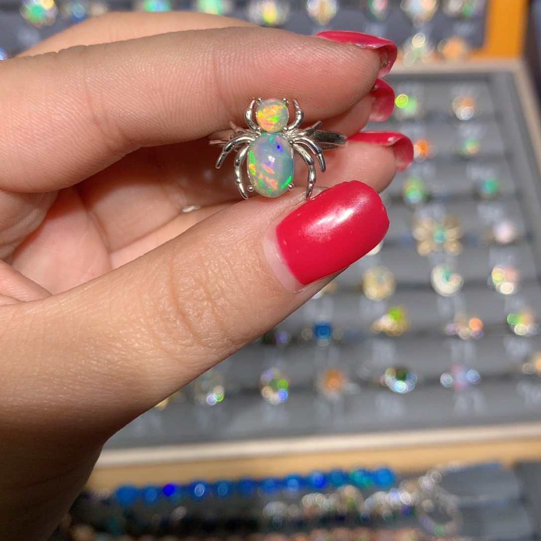 银S925镶嵌欧泊欧泊戒指l