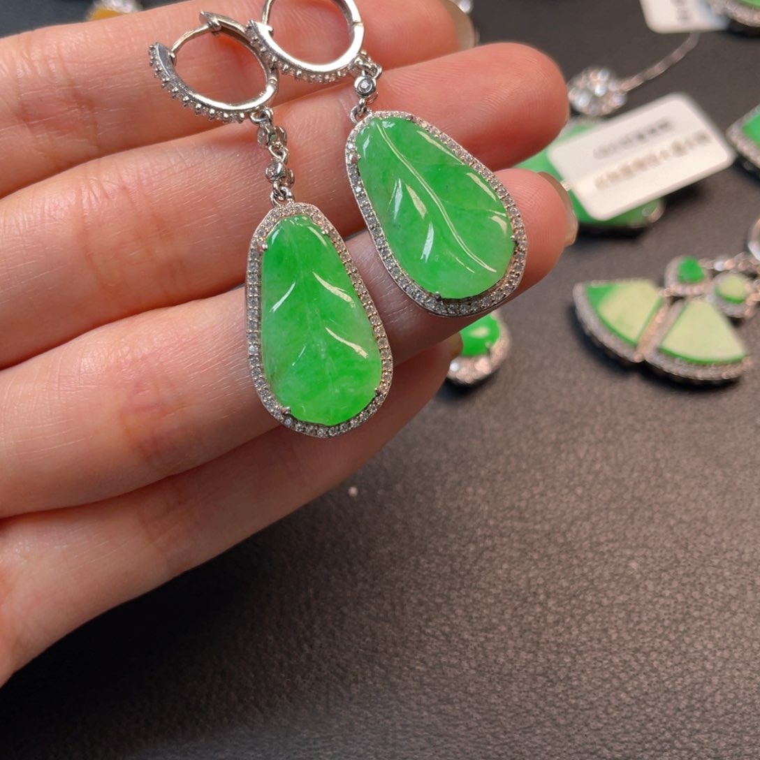 翡翠吊坠(不含链)银S925镶嵌耳坠