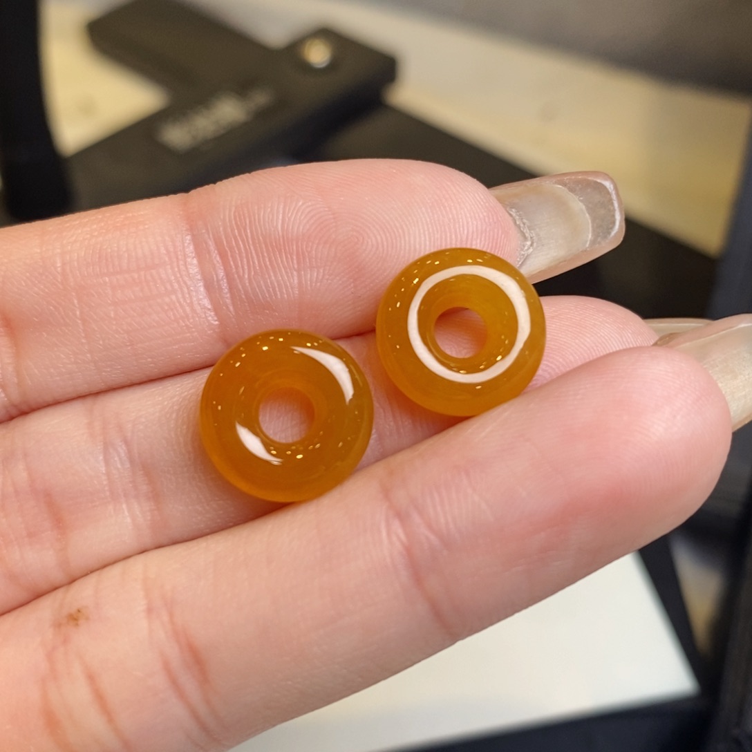 翡翠耳饰未镶嵌冰红翡甜甜圈
