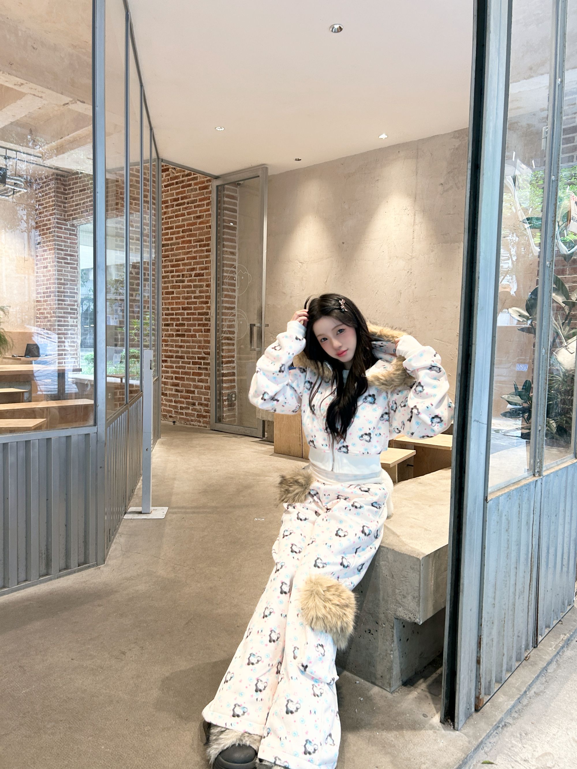 Chéng Style-旋涡小动物满印毛毛套装"加绒保暖又好看捏