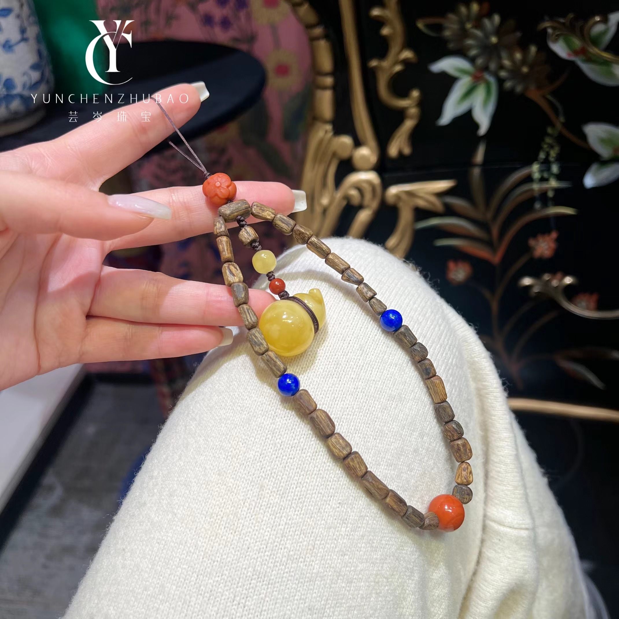 沉香蜜蜡葫芦南红手机链 卡5.3mm00260