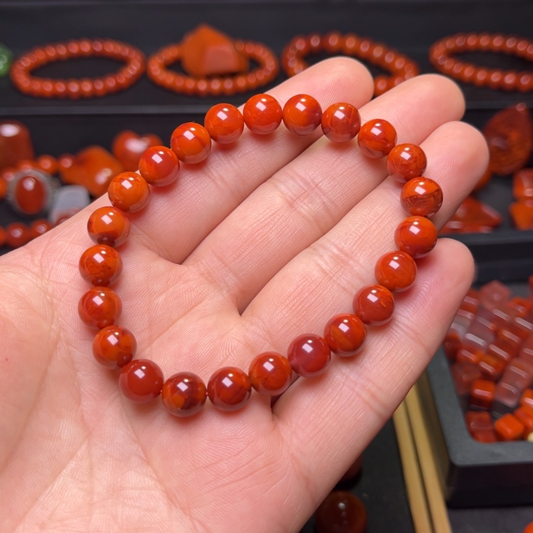 南红玛瑙手串未镶嵌原矿瓦西单圈8mm+