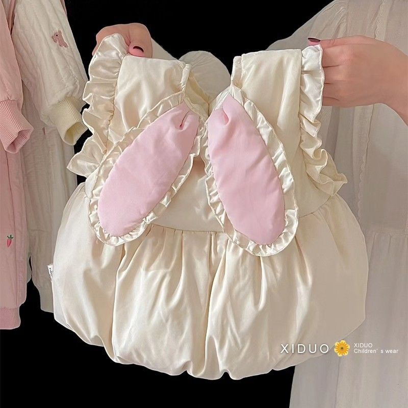 秋冬新品童装女童秋款棉服马甲女宝宝新品甜美可爱小兔耳朵花边无