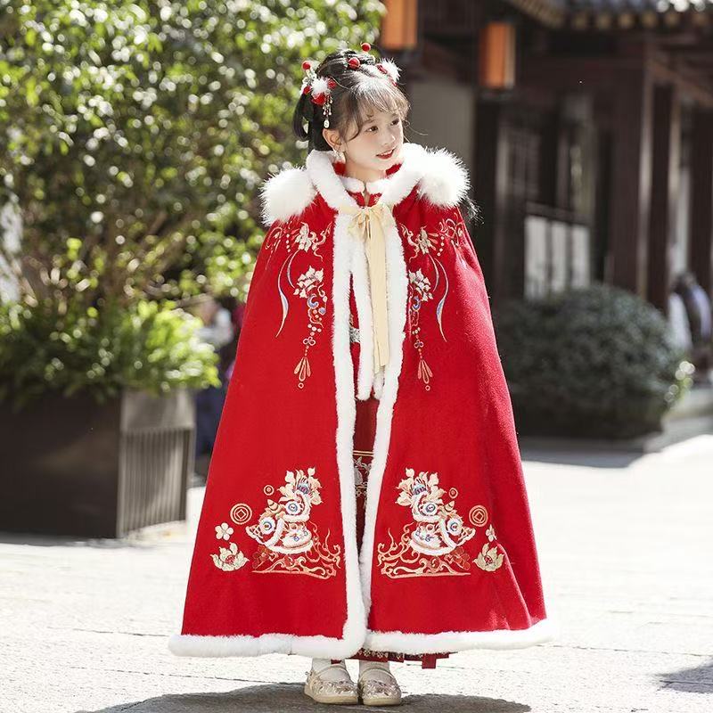 XYX009【舞狮】女童披风斗篷冬季