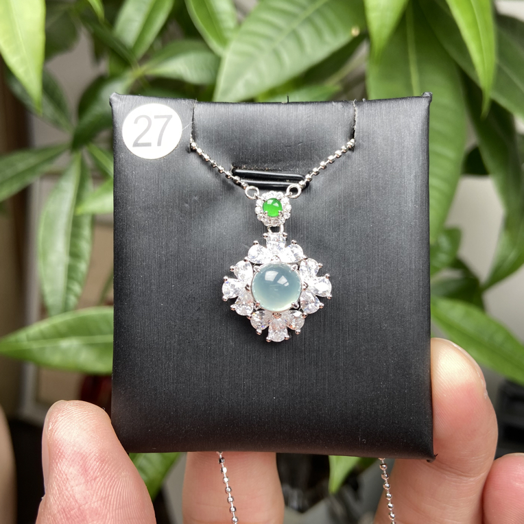 S925银镶嵌翡翠锁骨链27