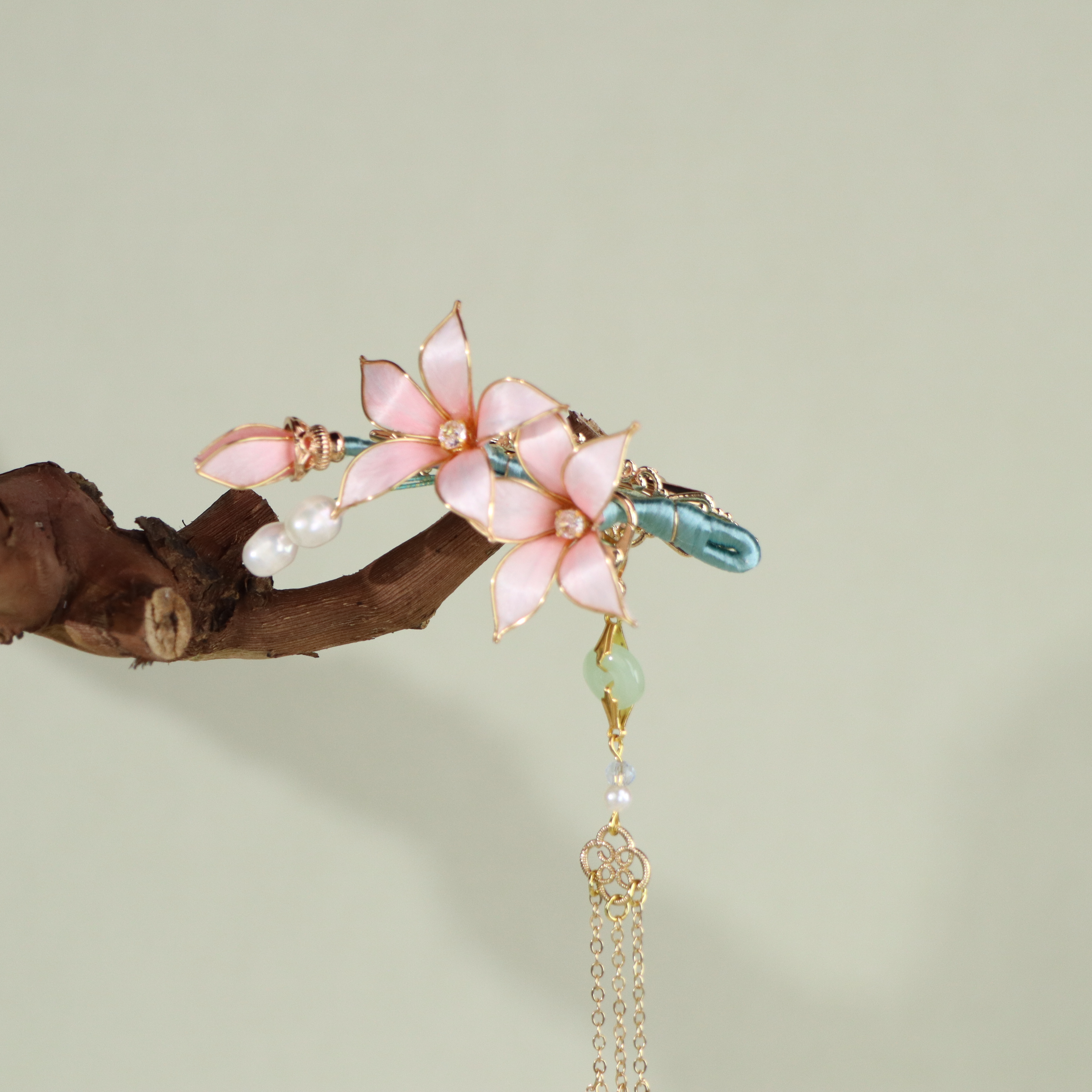 【十二花神·七月】非遗绒花粉玉簪花日常百搭发夹