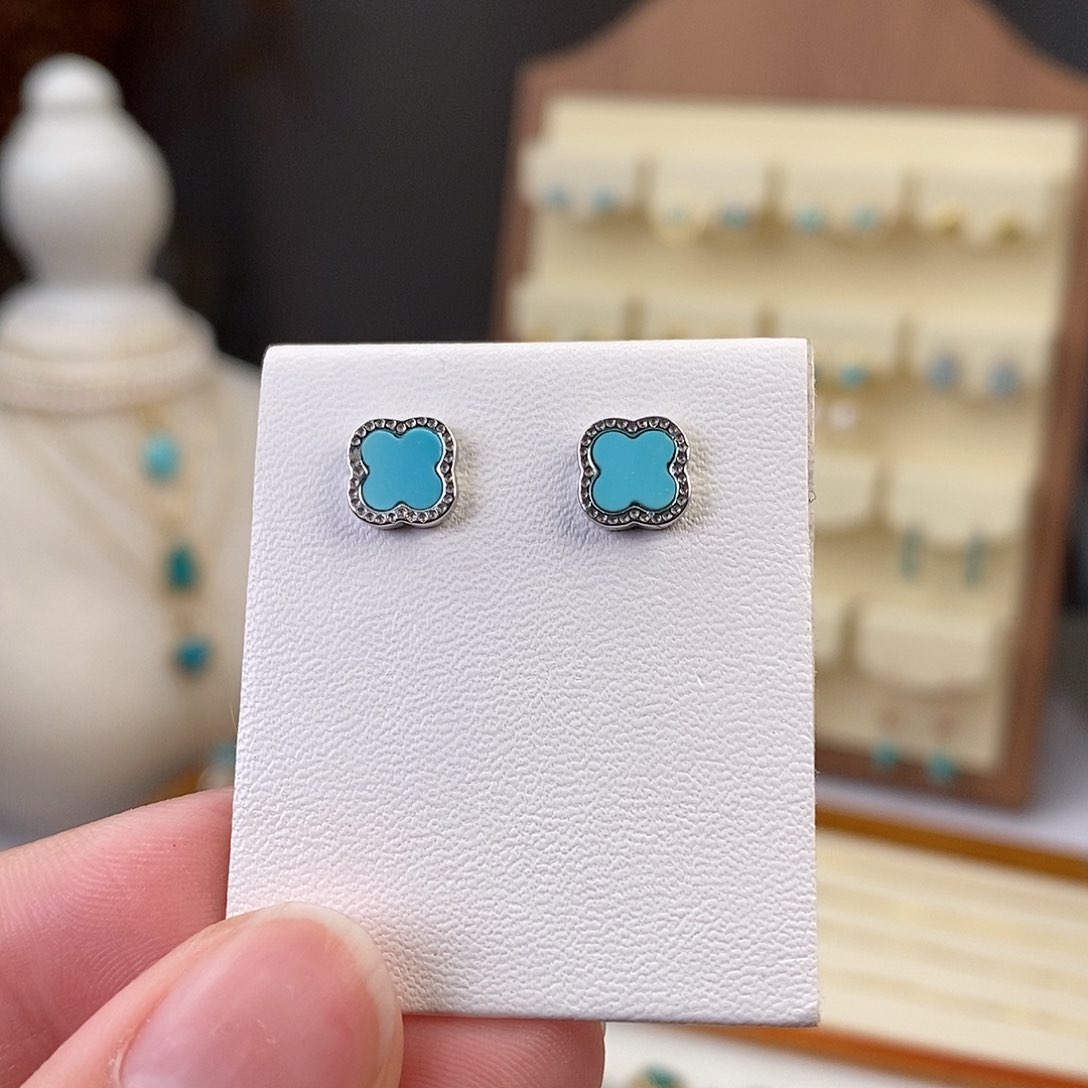绿松石耳饰银S925镶嵌