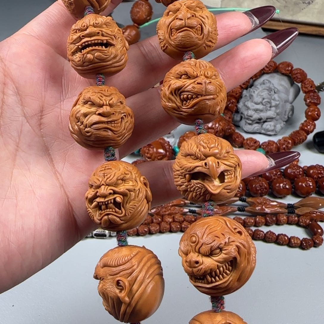 橄榄核手串/手链宽2.4梅林核满工十二生肖佛爷恶僧手持