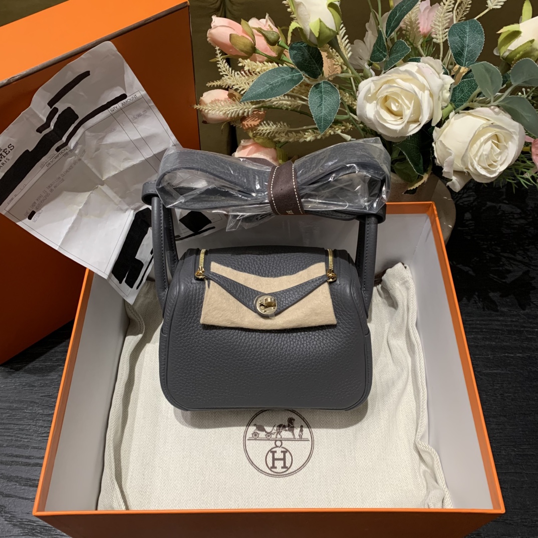 全新未使用 Hermes/爱马仕 爱马仕miniLindy85石板灰W刻/sp22626