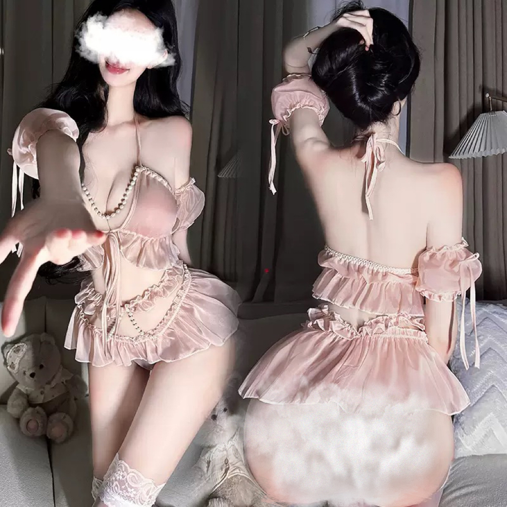 纯欲甜美人鱼姬细闪珍珠分体套装战袍！【伍月柒号！no退no换】