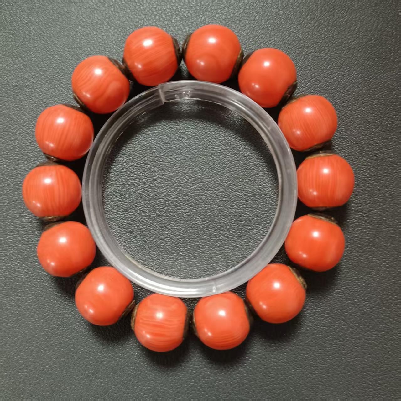 【宝韵】 老型 仿海鲜 红料器 圆珠 手串 KC7939