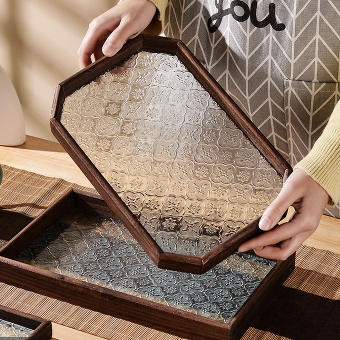 复古实木八角果盘家用托盘