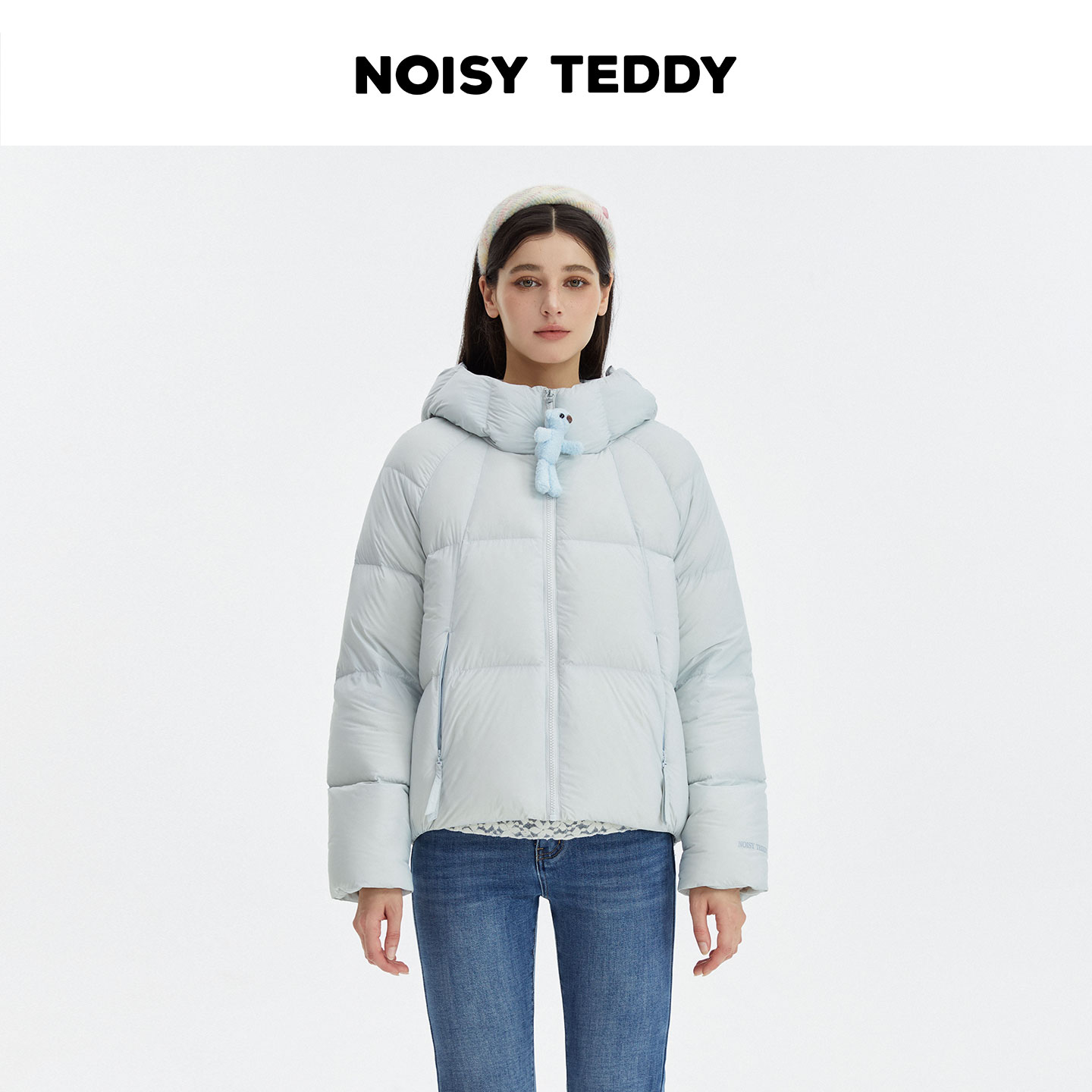 NOISY TEDDY毛绒小熊连帽羽绒服90白鸭绒轻羽绒冬季舒适保暖外套