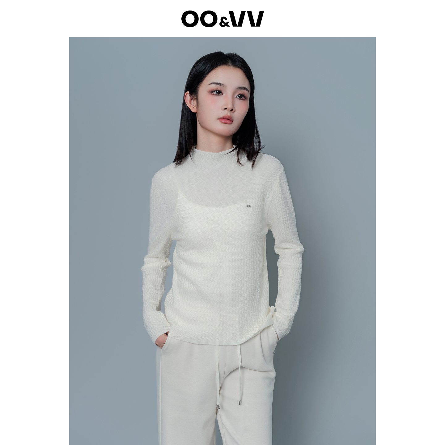 OO&VV纯色半高领长袖T恤女2025秋冬新款修身显瘦内搭打底衫上