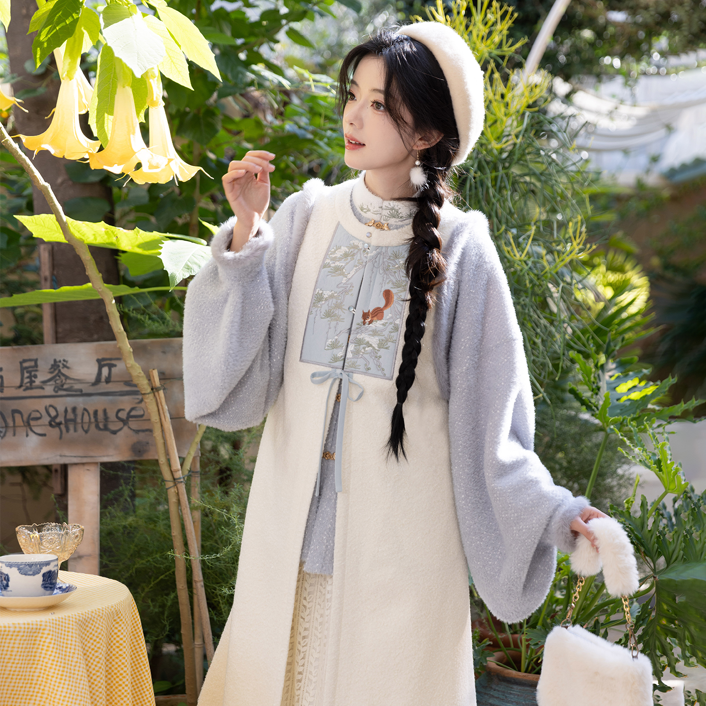 池夏【小雪:松风听雪】明制加绒长比甲立领短衫原创改良汉服 秋冬