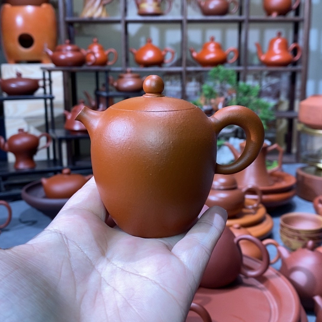 紫砂茶壶许佳纯手拉朱泥豆壶100cc