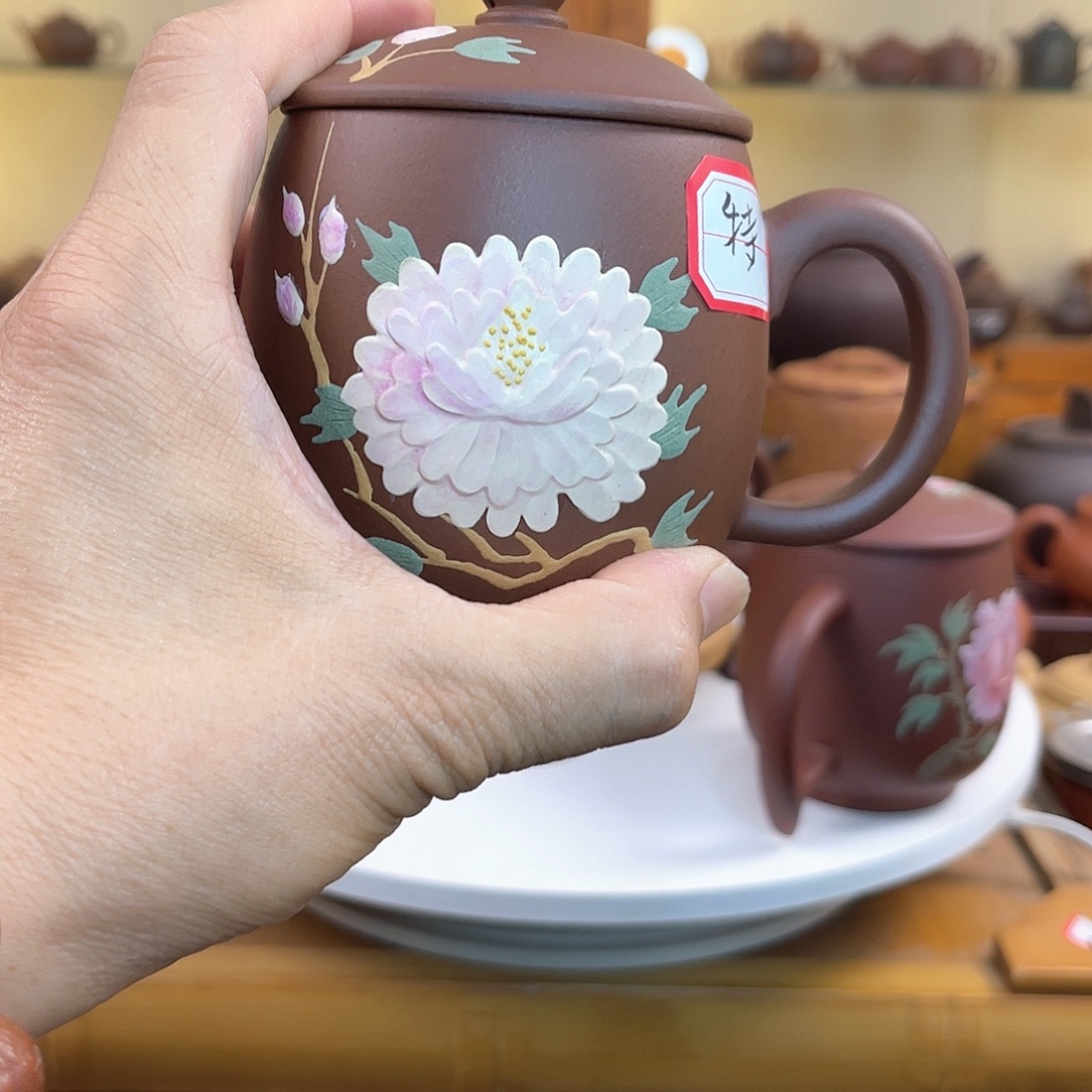 茶壶紫砂原矿紫砂变色牡丹杯