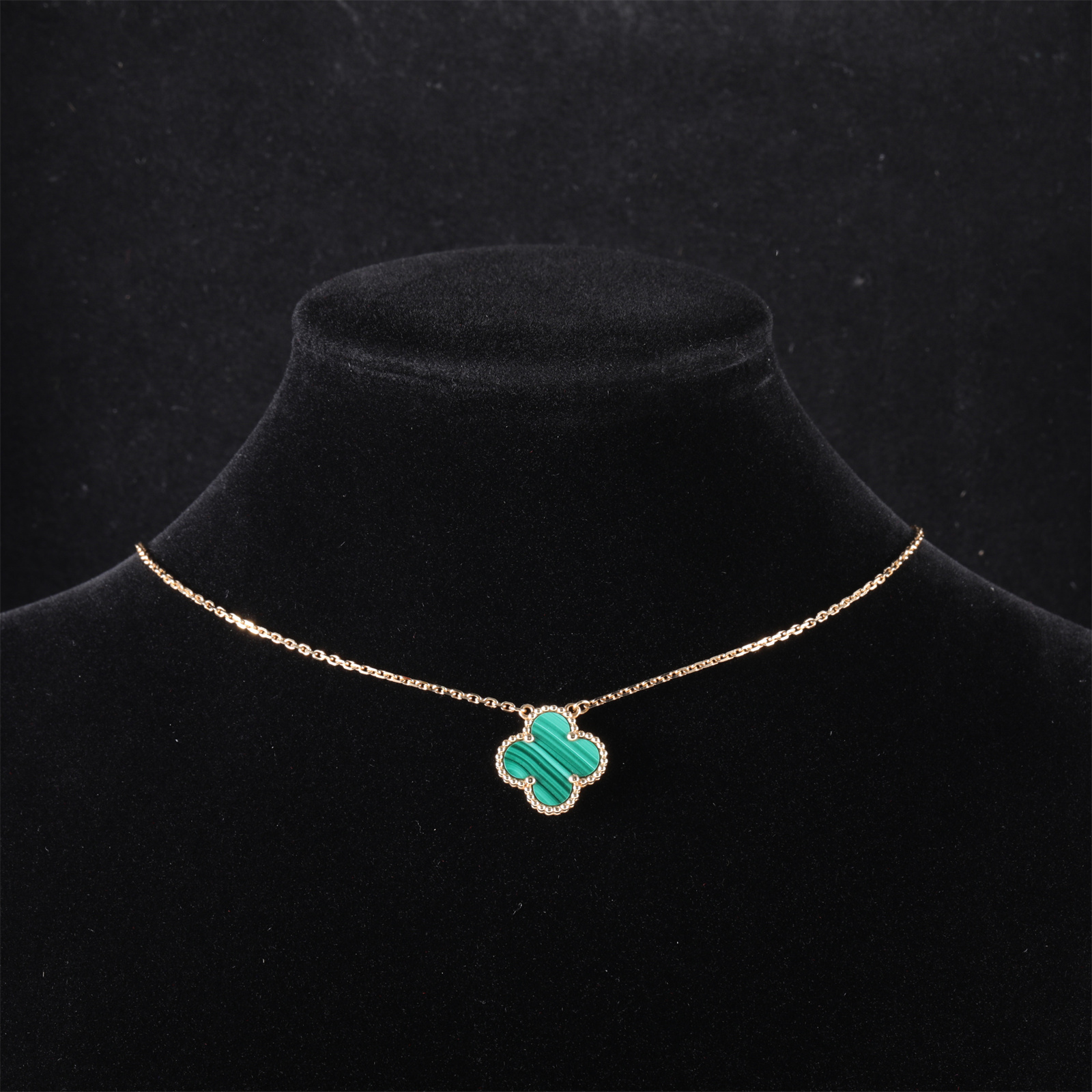 99新 梵克雅宝 小花佳珊P205335937 中号单花项链 孔雀石