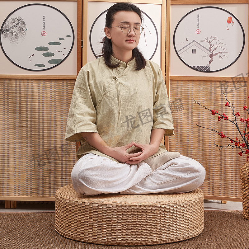 【龙图蒲团70直径】榻榻米草编坐垫茶道打坐禅修（赠布套）