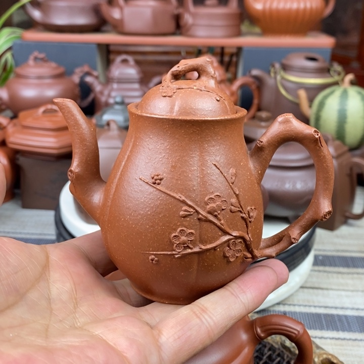 紫砂茶壶傲梅神韵180Cc原矿宝山红降坡泥特价