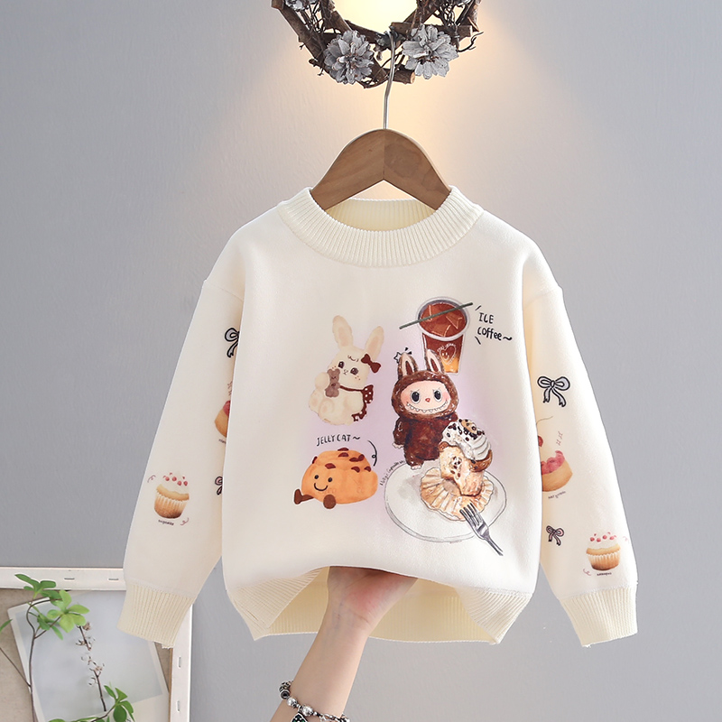 女童秋冬毛衣2025新款儿童一体绒洋气不起球拉布布卡通风针织衫