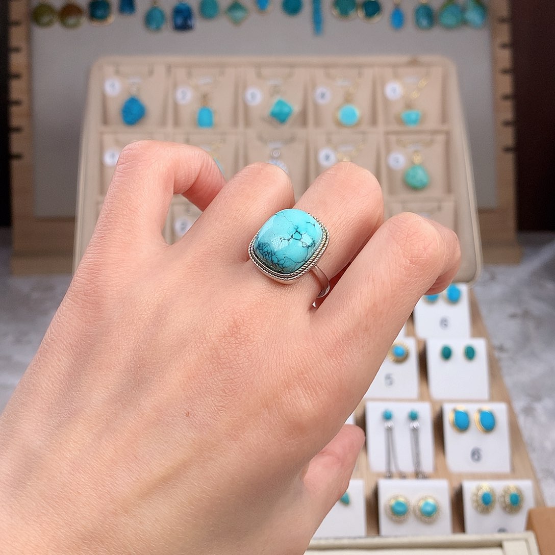 绿松石戒指银S925镶嵌