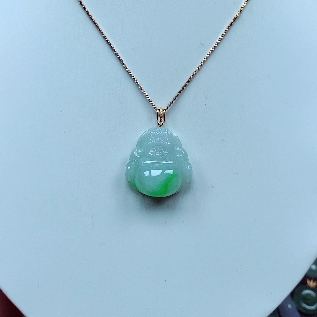 翡翠颈饰18K金镶嵌天然翡翠A货