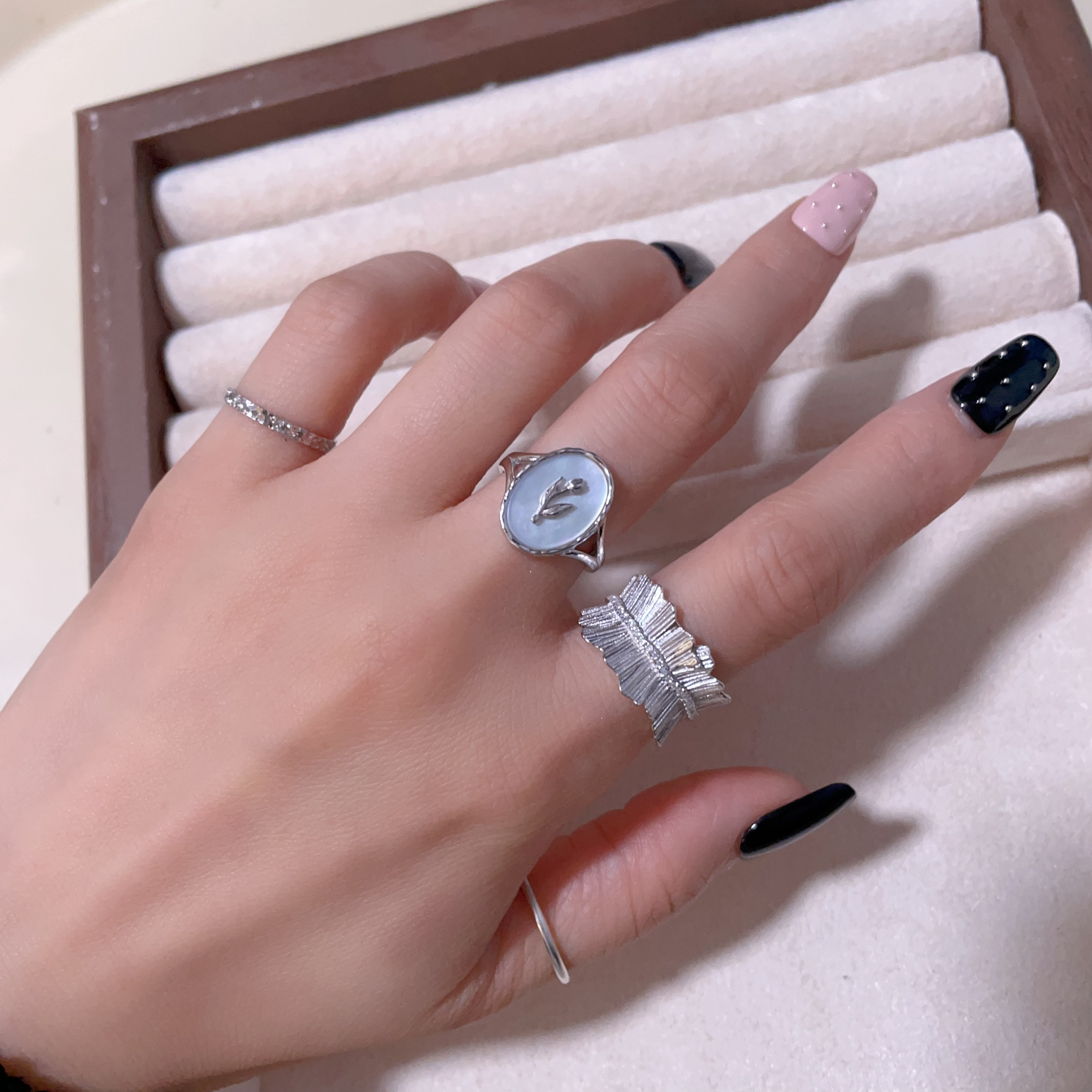 925银戒指 女银戒活口指环银色编织气质做旧日韩素款饰品手工百搭