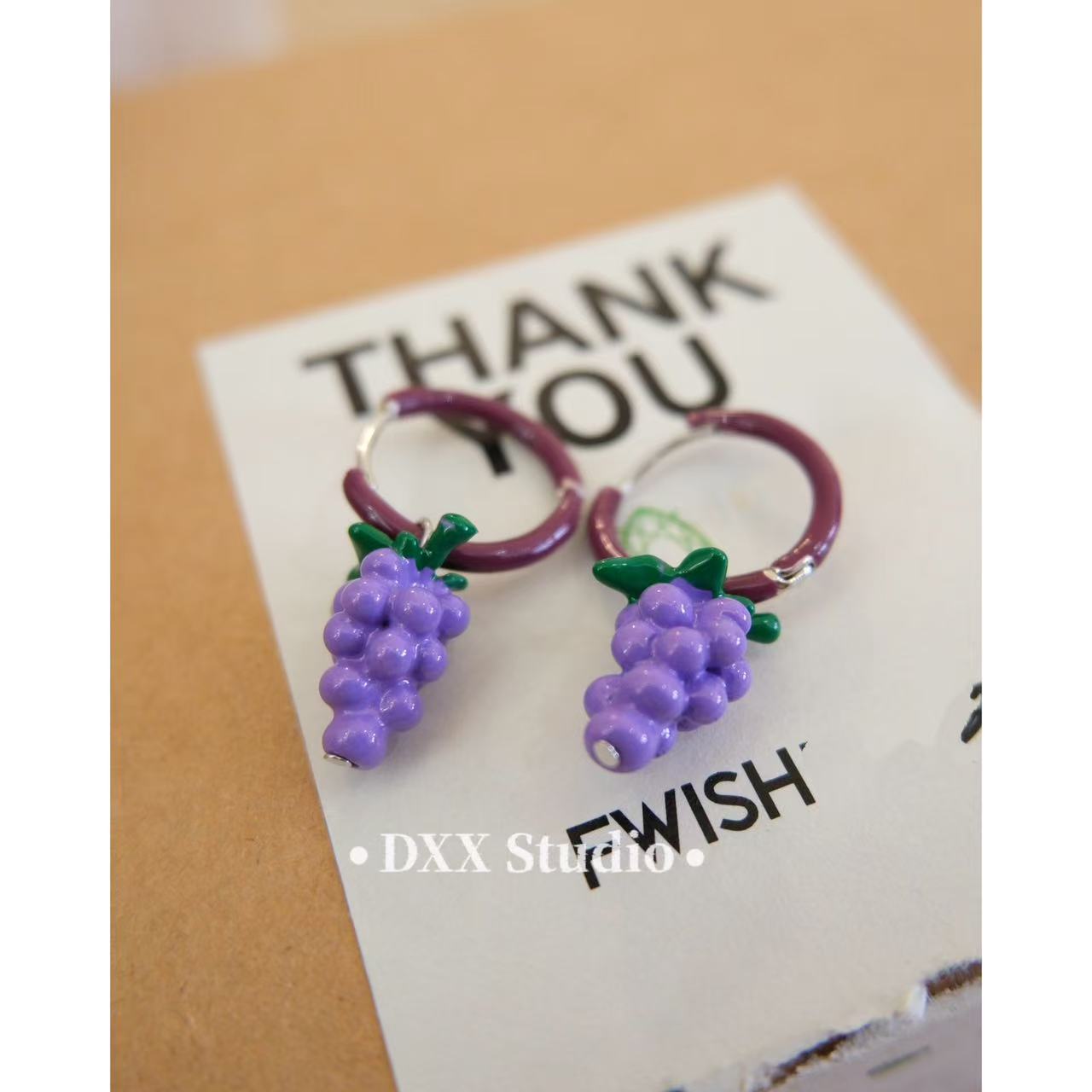 铜合金锆石耳饰 小众设计紫色葡萄耳饰46991