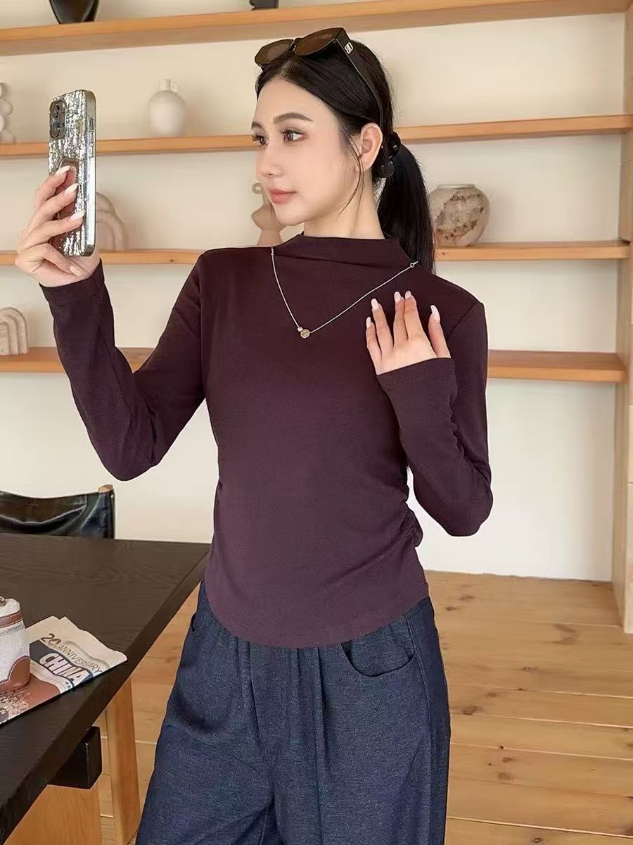 A37新款磨毛保暖内搭半高领打底衫洋气项链款上衣