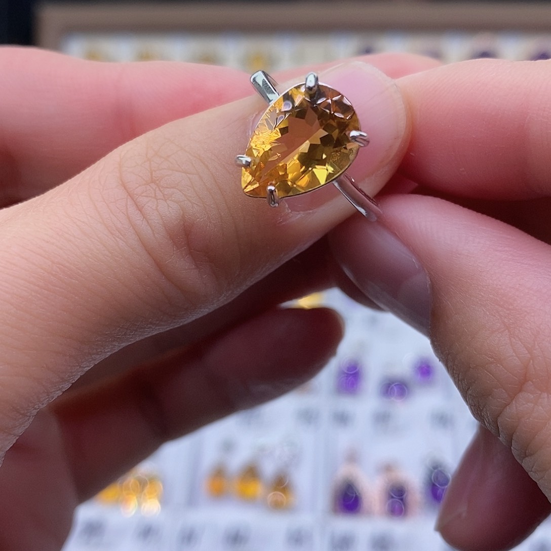 黄晶纯天然无优化黄水晶Q银S925镶嵌开****