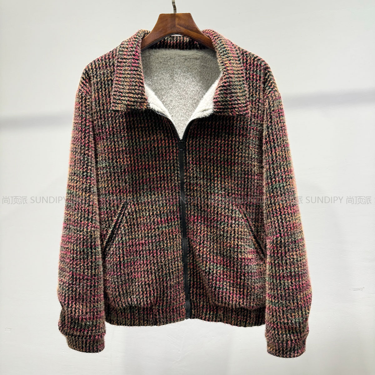 男士时尚休闲老钱风气质简约冬季座山雕加绒夹克潮流百搭保暖外套