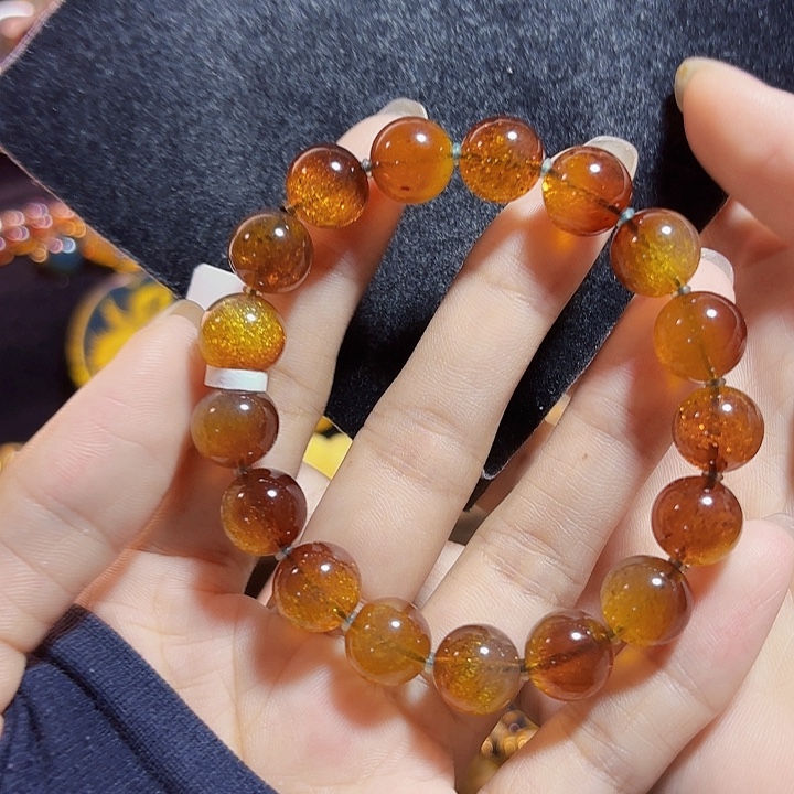 蓝珀未镶嵌珠宝奇石墨西哥红蓝金沙手串11