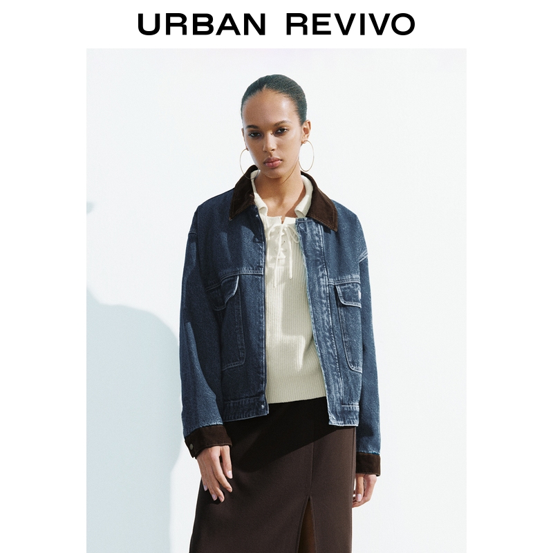 UR2026春季新款女装撞色拼接水洗牛仔外套UYL850148+