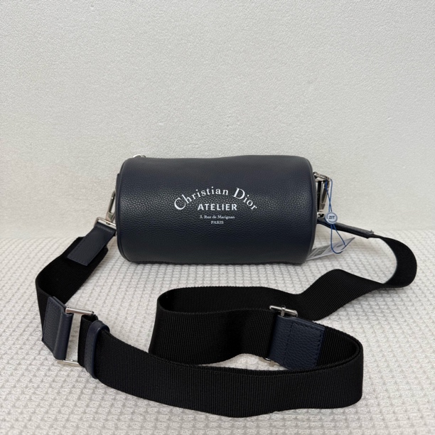 99新 DIOR/迪奥  6320/时尚运动深蓝色全皮印花圆桶单肩包