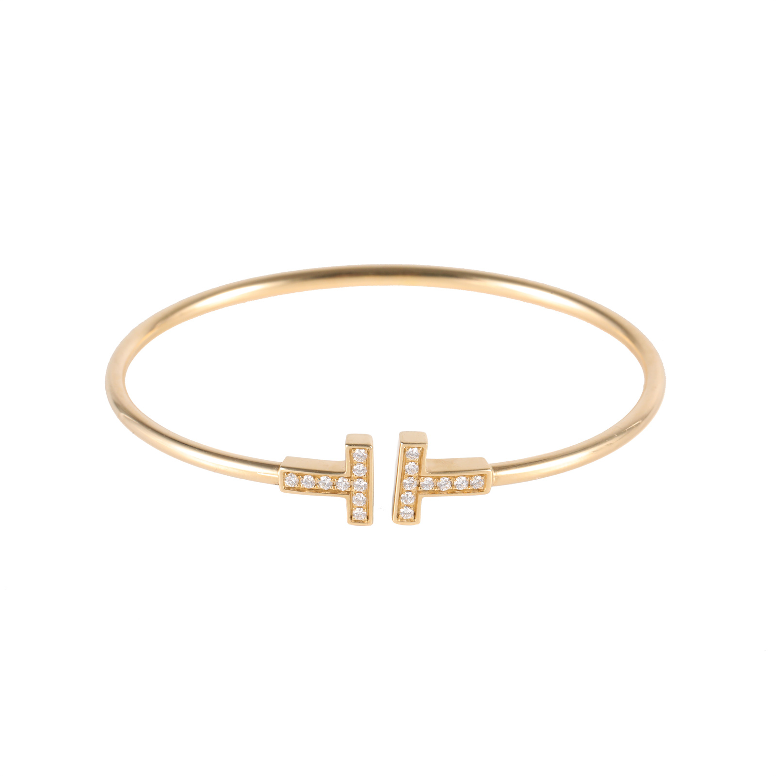 99新 Tiffany & Co./蒂芙尼 小花6枫 双T 线圈带钻手镯 黄金 15号