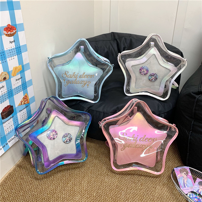 星星五角星痛包透明包包女包双肩单肩斜挎日系吧唧娃包休闲包包