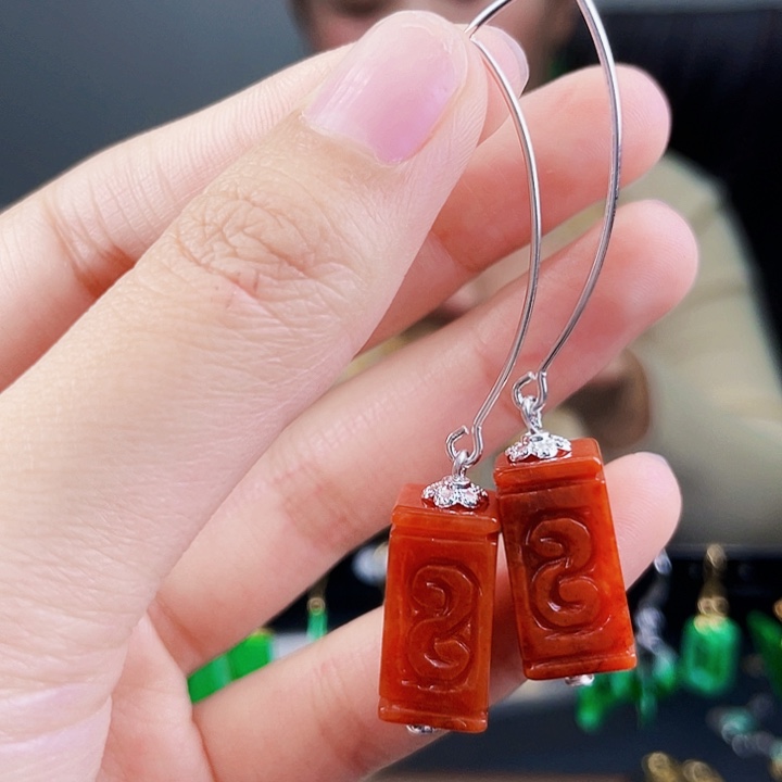 翡翠耳饰银S925镶嵌饰品