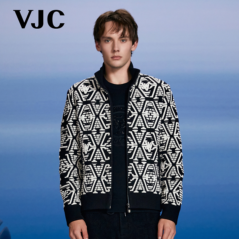 VJC/威杰思2025秋冬新款男装潮流撞色针织外套通勤B24DC3226