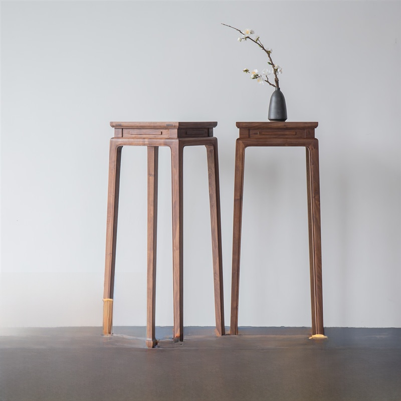 花架新中国风实木客厅老榆木高花桌花盆储物架客厅室内落地盆景架