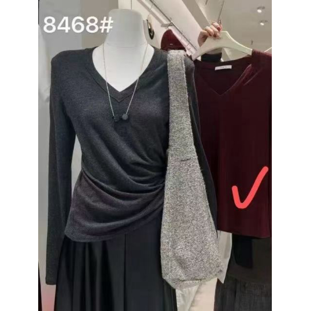 闰熙 福（12rx8468#）V领的！基础款抽褶显瘦修身百搭T恤11-30
