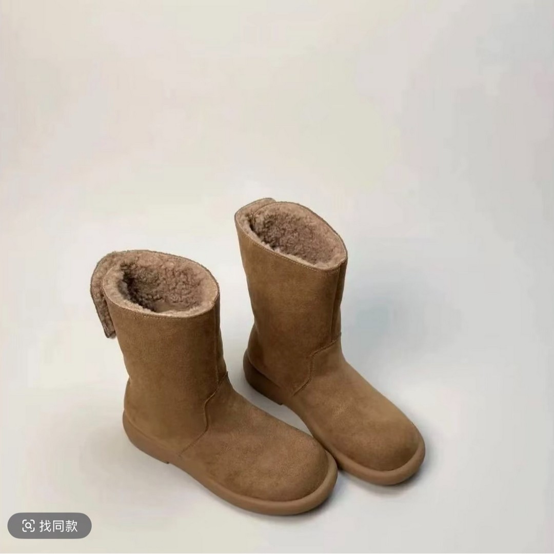 时尚雪地靴加厚靴子短靴中筒牛皮增高雪地靴磨砂皮