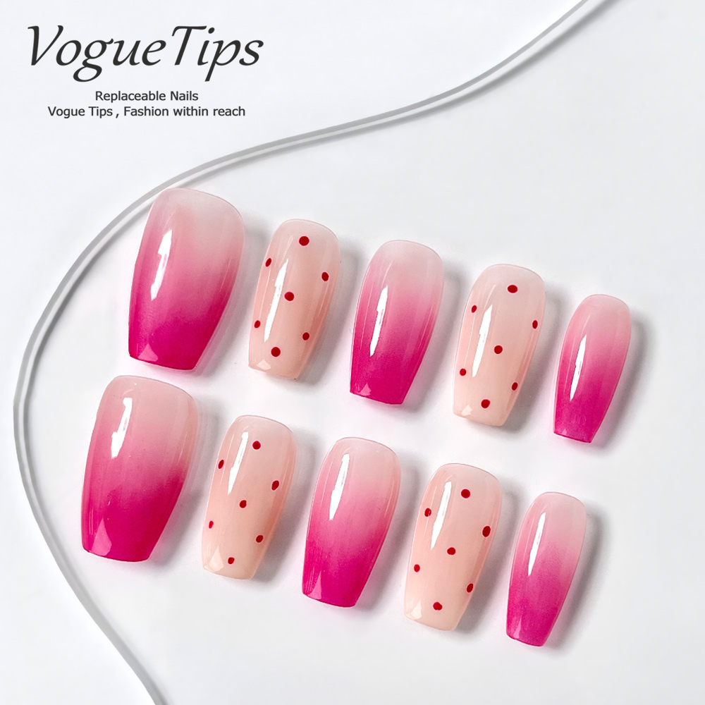 VogueTips 波点学妹手工穿戴甲ins风粉嫩甜心显白美甲片短梯ZB623