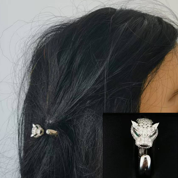 7-JZ豹头925银莫桑钻18K发夹