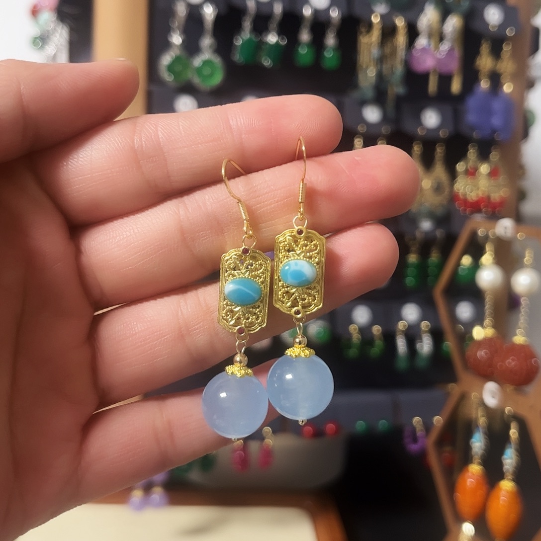 锆石纯铜925银耳饰