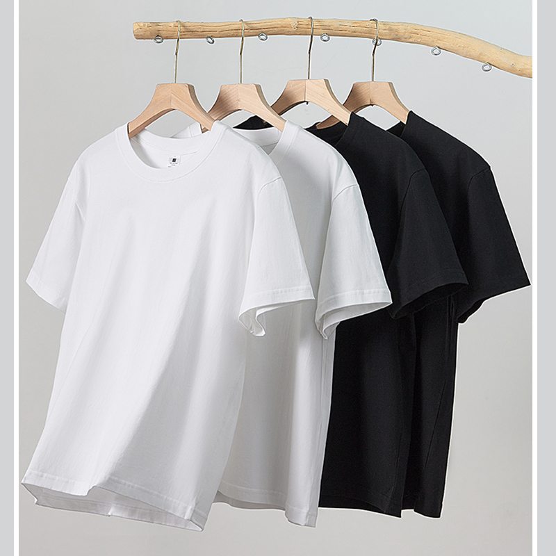 【100%棉·透气吸汗】230G圆领短袖T恤夏季黑色白色两件装【棉云木语】